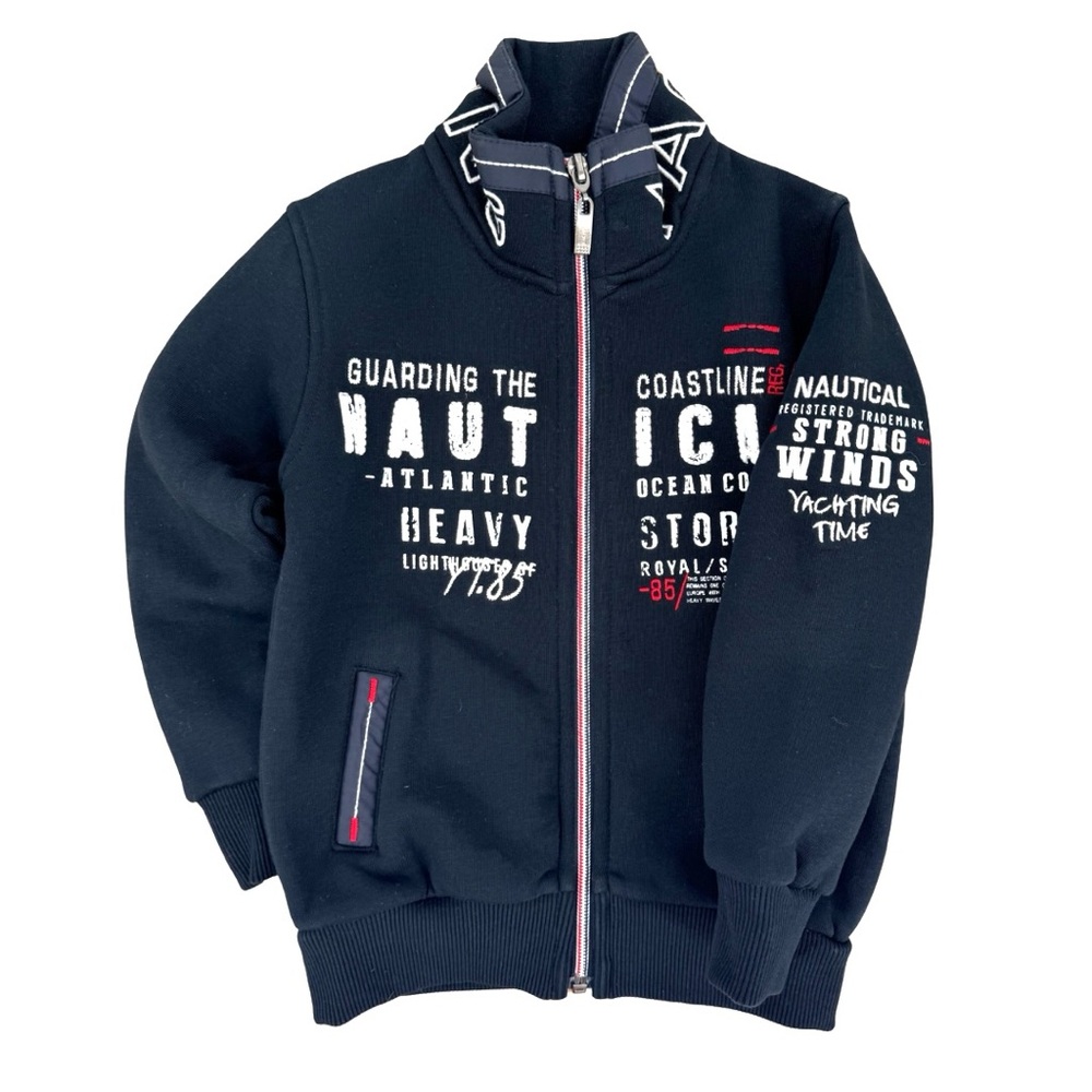 Yachting Time Kids 1-2Y Full-Zip Navy Sweatshirt Nautical Spell-Out French Terry